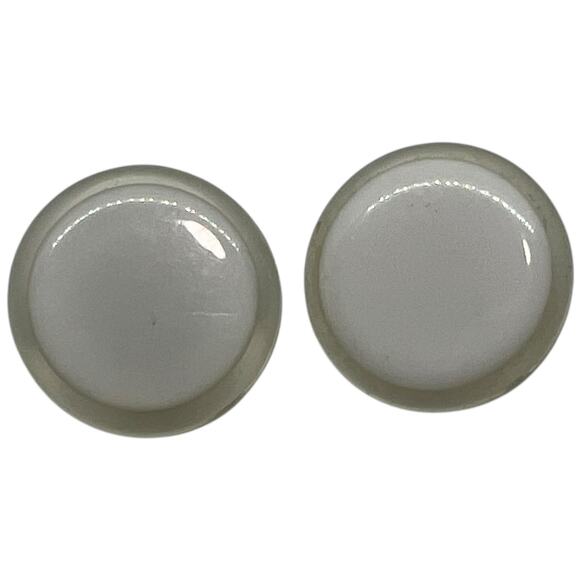 Vintage White Milk Glass Button Earrings Round Circle Stud Post Minimalist - Picture 2 of 4